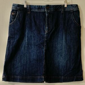 Eddie Bauer Women's Dark Wash Blue Denim Skirt Stretch Western Cowgirl Sz 16